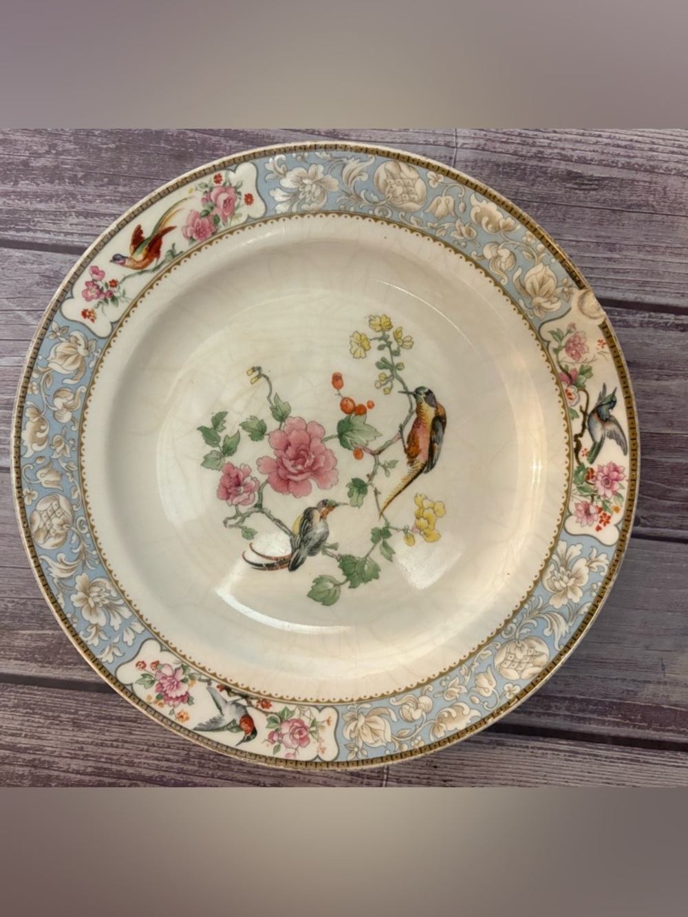 Floral Bird Decorative Ceramic Charger Plate - Pastel Blue, Pink, Yellow